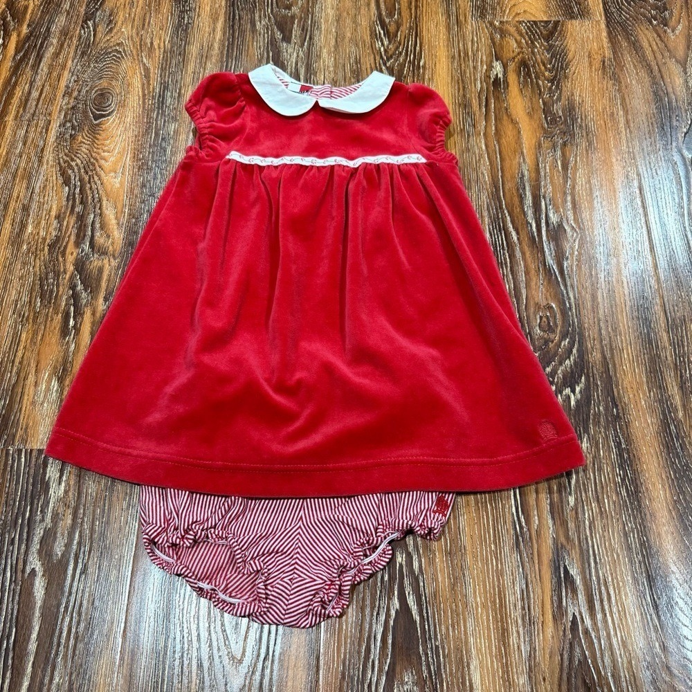 Vintage Red Velvet Velour Baby Girls Dress Size 18M Bloomers Tommy Hilfiger Y2K